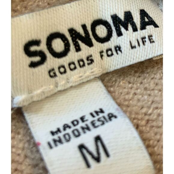 Sonoma Beige Long Sleeve Front Pocket Ribbed Hem Cottagecore Hooded Sweater Med - Picture 12 of 14